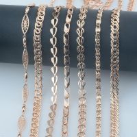 Long Style Men Women 585 Rose Gold Color Necklace Beaded Twist New Curb 50cm 60cm Chain Jewelry