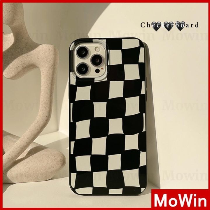 mowin-เคสไอโฟน-เคส-iphone-ซิลิโคนนุ่มเคสลูกกวาด-สีดำสดใส-หลุมขนาดใหญ่-ตัวป้องกันกล้องกันกระแทก-ตารางหมากรุก-เรขาคณิต-เรียบง่าย-สไตล์-กระดา