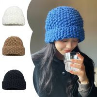 REPROB หมวกแฟชั่นหมวกถักอบอุ่นให้หมวกไหมพรมหนาสำหรับฤดูหนาว