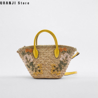 QUANJI Store Shengjie Crafts หญ้าน้ำใหม่กระเป๋าถือแบบคาดไหล่กระเป๋าฟาง