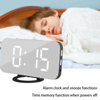 นาฬิกาปลุก LED ดิจิตอลอเนกประสงค์ กระจกสองด้าน นาฬิกา Snooze Timing ไฟกลางคืน โคมไฟ ความสว่าง ปรับสี่เหลี่ยมผืนผ้า นาฬิกาตั้งโต๊ะ