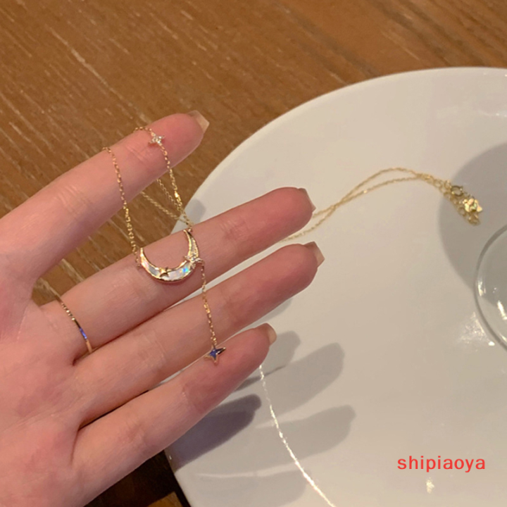 shipiaoya-สร้อยคอแฟชั่นใหม่สำหรับผู้หญิงสร้อยทองเรียบง่ายสร้อยคอรูปดาวห้าแฉกประดับด้วยพลอยเทียมสร้อยคอขายส่ง