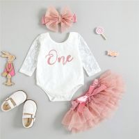 Cute Baby Clothing Girls My First Birthday Outfits Long Sleeve Floral Lace Romper Tutu Skirt Headband Babys Set  by Hs2023