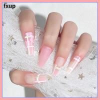 FXUP 24ชิ้นกดทำเล็บมือบนเล็บคลุมทั้งหมด DIY เล็บปลอมแบบฝรั่งเศสนูน