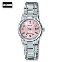 Velashop Casio Standard นาฬิกาข้อมือผู้หญิง สแตนเลส รุ่น LTP-V002D-4BUDF (สีเงิน/หน้าชมพู), LTP-V002D-4B, LTP-V002D