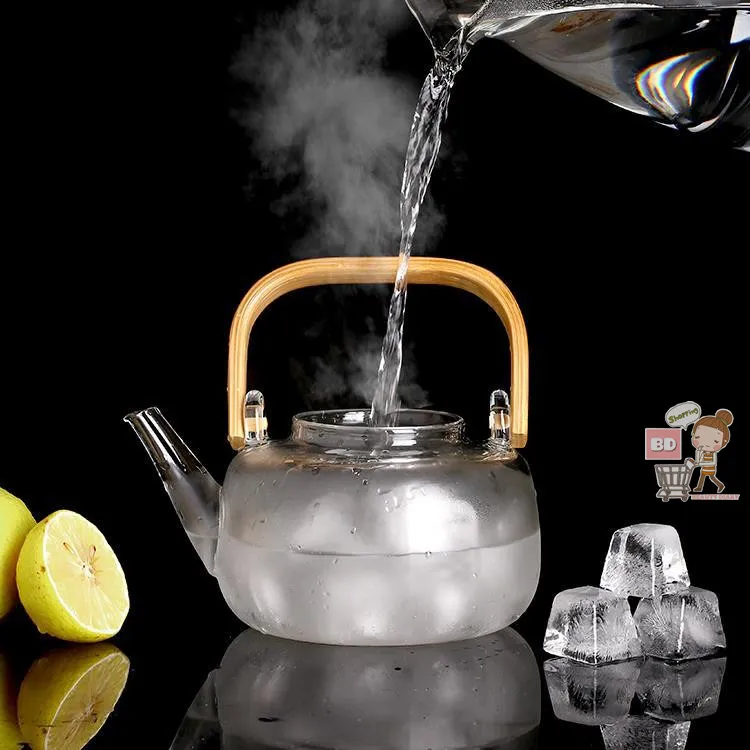 Japanese Heat Resistant Glass Tea Pot Transparent Large Capacity Tea  Infuser with Bamboo Handle Portable Kettle Teapot 0.8/1L