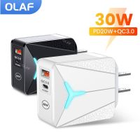 Olaf USB Type C ที่ชาร์จความเร็วสูง30W QC PD 3.0อะแดปเตอร์แบบพกพาขนาดเล็กสำหรับ Ipad 13 12เหมาะสำหรับ Xiaomi ชาร์จเร็วแท่นชาร์จผนัง USB