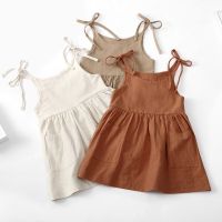 Little Dress For Little Girl Kids Sleeveless Cotton Skinny Suspender Beach Skirt With Pocket Solid Slip Dresses Outfits Clothing  by Hs2023