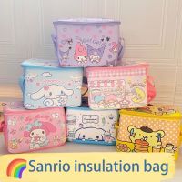 Sanrio อนิเมะ Hello Kitty Bento กระเป๋าฉนวนความร้อนใส่กล่องข้าวน่ารัก Cinnamoroll Kuromi กล่องใส่ของเอนกประสงค์ PU กระเป๋ากล่องอาหารกลางวันกันน้ำ