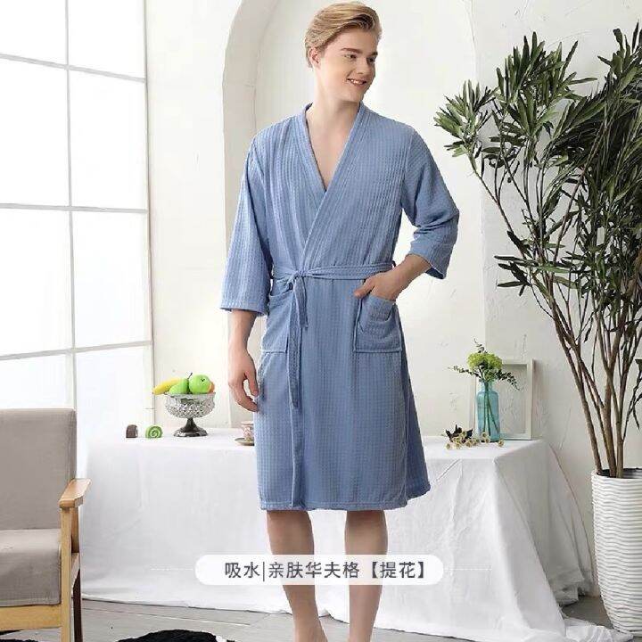 xiaoli-clothing-unisex-เสื้อคลุมอาบน้ำวาฟเฟิลถัก-robe-peignoir-สำหรับผู้ชายเสื้อคลุมอาบน้ำชุดนอนเจ้าสาว-nightgown-กับเข็มขัดเสื้อคลุม-eignoir-bain-femme