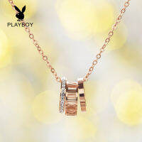 PLAYBOY เกาหลีเครื่องประดับทองคำสีกุหลาบ Clavicle สร้อยคอผู้หญิง2023ขาย Elegant ไทเทเนียมสามแหวนจี้เครื่องประดับสำหรับแฟน