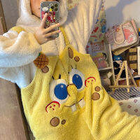 Kawaii Spongebob Squarepants Onesies การ์ตูนอะนิเมะฤดูหนาวปะการังกำมะหยี่ชุดนอนสำหรับผู้หญิง Loungewear Onesies สำหรับผู้ใหญ่ผู้หญิง