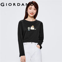 GIORDANO Women Ximimuzi Series T-Shirts Long Sleeve Cute Print Tee 100% Cotton Crewneck Simple Fashion Casual Tshirts 99393378