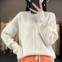 【jw】♘ஐ✤  Cashmere Sweater Thick Womans Sweaters Loose Pullover Female Sleeve Half Turtleneck Wool Knitted