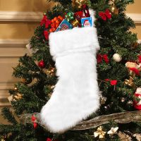 DD Store White plush christmas socks gift bag christmas tree pendant