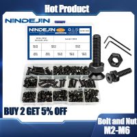 ℡ NINDEJIN Hexagon Socket Countersunk Head Screw Kit M2 M2.5 M3 M4 M5 M6 Carbon Steel Flat Bolt And Nut Set