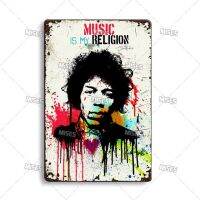 โปสเตอร์โลหะกีตาร์ Jimi Hendrix แผ่นโลหะสำหรับมนุษย์ถ้ำในครัวคาเฟ่ทำจากโลหะแผ่นโลหะเครื่องตกแต่งฝาผนังป้ายดีบุกโลหะโบราณ