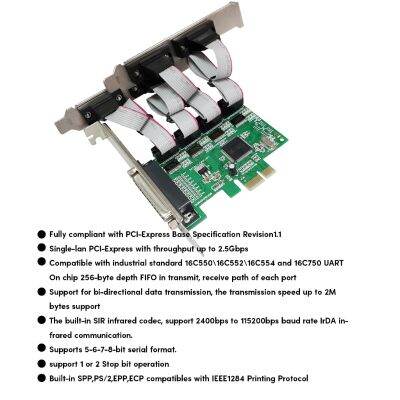 การ์ดเอ็กซ์แพนชัน4พอร์ต DB9 16C55016C55216C554ที่เข้ากันได้และ16C750 UART