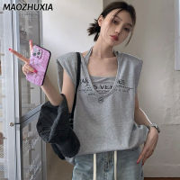 MAOZHUXIA เสื้อยืด + เสื้อกั๊ก Cewek Seksi สไตล์สปอร์ตสำหรับเสื้อกั๊กแขนกุด