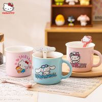 Sanrio แก้วลายการ์ตูน Hello Kitty,แก้วลายการ์ตูน Kawaii Kuromi My Melody Cinnamoroll ถ้วยน้ำเซรามิคเด็กของขวัญถ้วยอาหารเช้านม