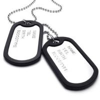 Jewelry Mens Necklace, 2 Tag Style Dog Tag Pendant with 68 cm Chain, silver black