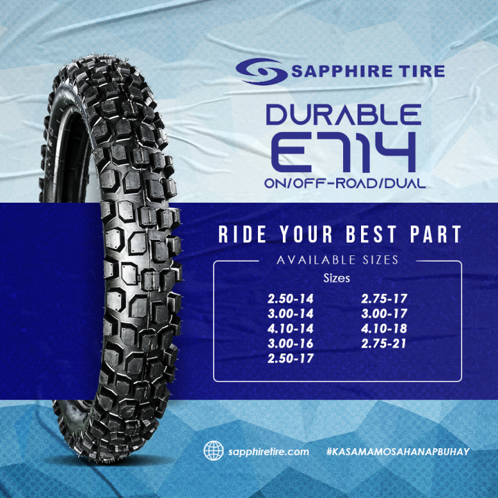 E714 DURABLE ON/OFFROAD/DUAL SAPPHIRE TIRE SIZED "14,16,17,18,21