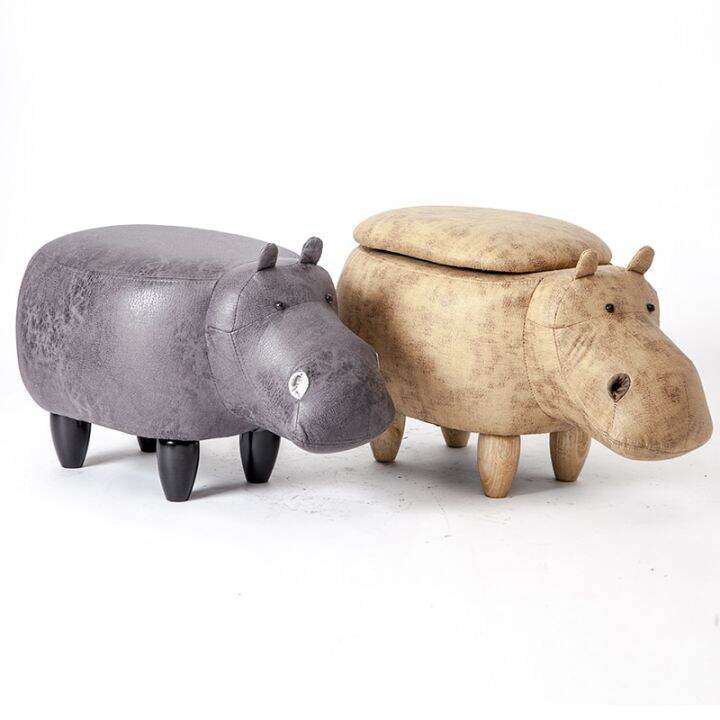 Hippo Shaped Animal Ottoman ที่เก็บของที่วางเท้าสตูลหุ้มเบาะที่นั่งฮิป