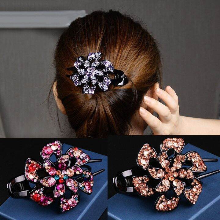 south-koreas-new-exquisite-rhinestone-flower-three-tooth-duckbill-clip-fashion-simple-hair-accessories