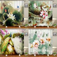 Chinese Style Flowers Bird Scenery Waterproof Shower Curtain Bath Curtains 3d Printing Bathroom with Hooks Washable Cloth Screen