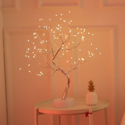 LED Copper Wire Night Light Tree Fairy Lights Home Decoration Night Lamp USB Battery Operated For Bedroom Bedside Table Lamp