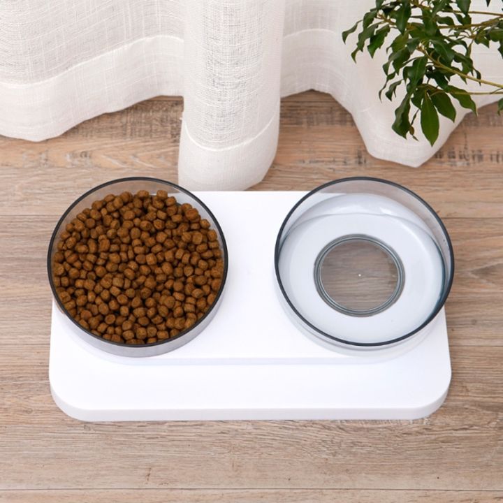 ชามอาหารแมวยกสูง15-เอียงจานใสชามใส่อาหารคู่พร้อมขาตั้งสำหรับอาหารและน้ำทำความสะอาดง่าย