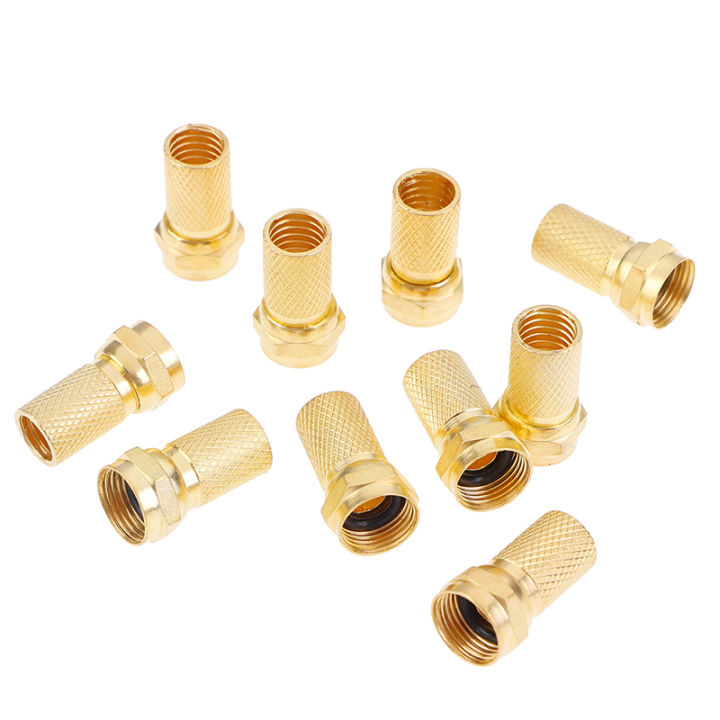 10Pcs Twist On RG6 F Type Coaxial Cable Connector Plugs Brass Connector ...