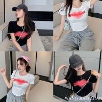 COD DSFDGESERRRRR WANG JIAO ZHAN ใหม่ เสื้อยืดแฟชั่น แขนสั้น ทรงสลิมฟิต พิมพ์ลายตัวอักษร