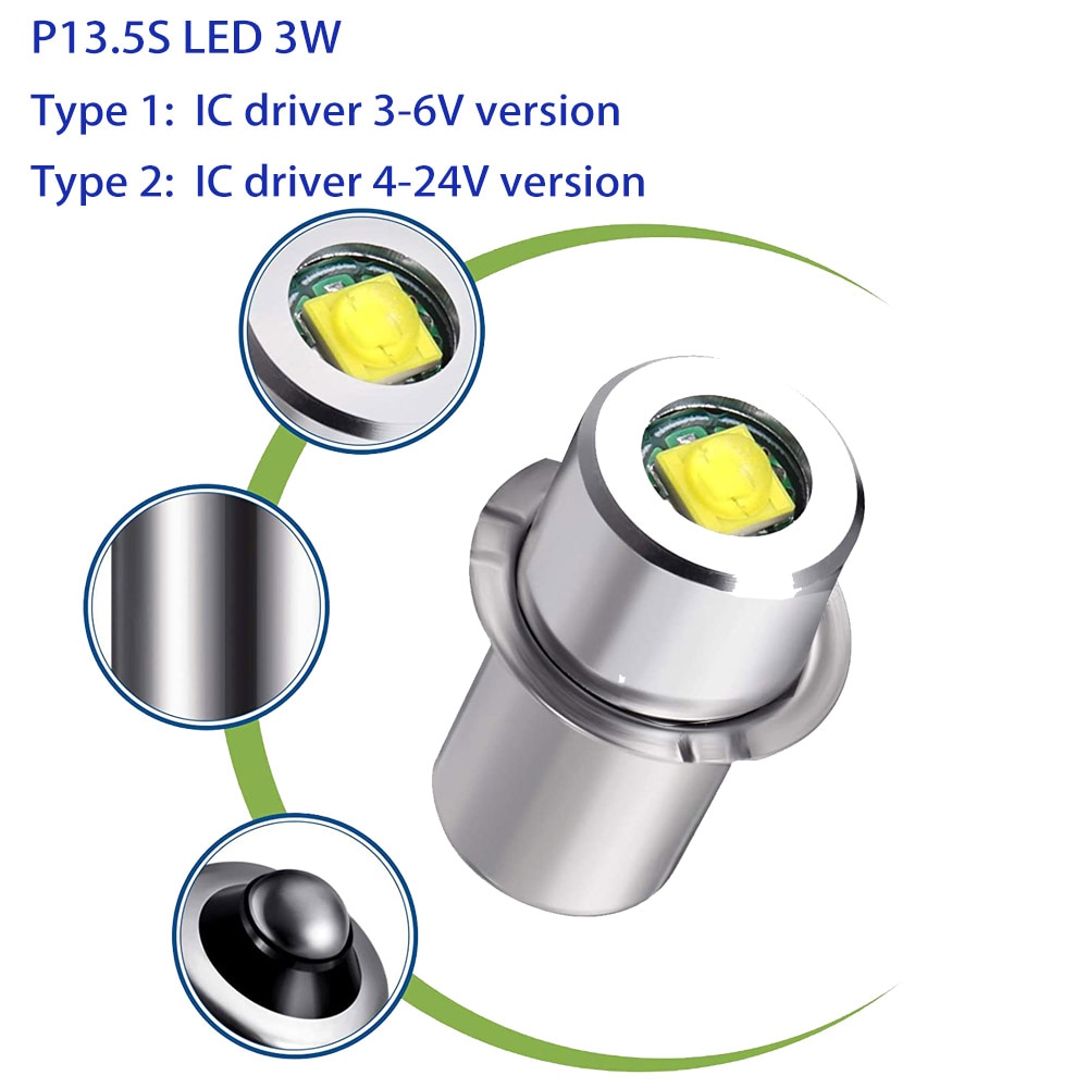 Pair 6V-24V 18V P13.5S LED Work Light Lamp 0.5W For Flashlight Torch Head Bulb 