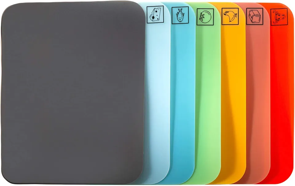 Seville Classics Bamboo Cutting Board w/ 7 Color-Coded Cutting Mats