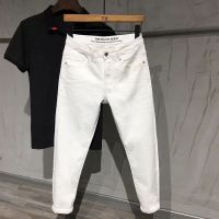 【YD】 Mens Jeans Korean Fashion Soild Straight Slim-fit Cropped Denim Pants Men Clothing