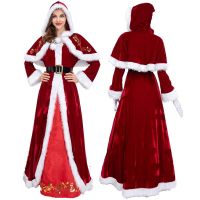 Deluxe Classic Mrs. Claus Christmas Cosplay เครื่องแต่งกายผู้หญิง Xmas หมวก Santa Claus ชุดสีแดงเสื้อคลุม Carnival Party Furry Dresses