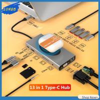 LONGB อะแดปเตอร์อีเทอร์เน็ต RJ45 เครื่องอ่านการ์ด Pd ชาร์จไฟ การชาร์จแบบไร้สาย ฮับ USB Type-C 4K HDMI VGA แท่นวางอุปกรณ์