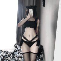 Women Mesh Kawaii Erotic Lingerie Japanese Anime Cosplay Backless Bra and Panties Set Cute Sweet Temptation Maid Costumes