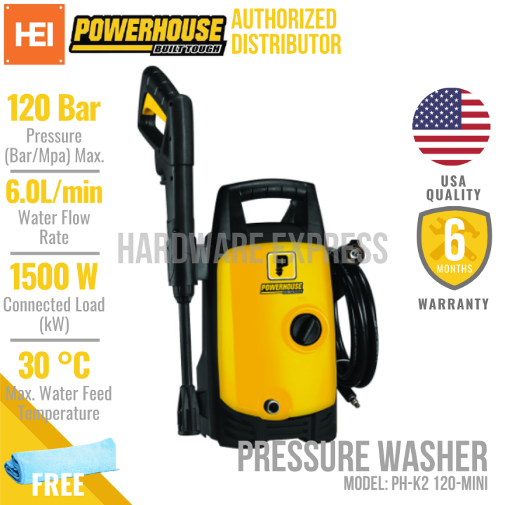 Powerhouse High Pressure Washer Mini 120 Bar 1500w Ph K2 120 Mini Free Microfiber Cloth