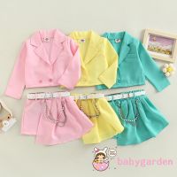 Babygarden-1-6 ปี ชุดเสื้อแจ็กเก็ตแขนยาว แต่งกระดุม สีพื้น และกางเกงขาสั้น แต่งจับจีบ ทรงไม่สม่ําเสมอ พร้อมสายโซ่คล้อง สําหรับเด็กผู้หญิง