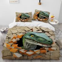 ☃♤℗ 3D Cartoon Dinosaur Illusion Comforter Bedding SetDuvet Cover Bed Set Quilt Cover PillowcaseQueen Bedding Set for Child Gift