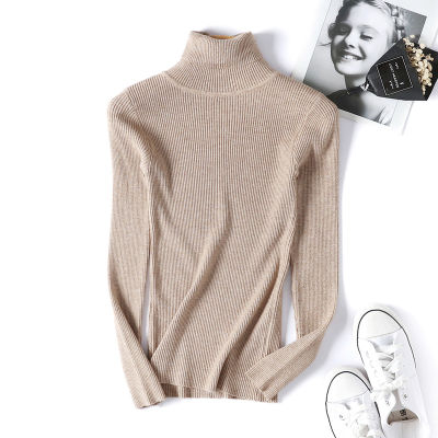 WOTWOY Casual Basic Turtleneck Sweaters Women Autumn Long Sleeve Slim Fit Cashmere Sweaters Women Solid Cotton Pullovers Femme