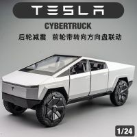 2023 รถกระบะ Tesla Cyber 124 โมเดลรถโลหะผสมจำลองสำหรับเด็กโลหะขนาดใหญ่ดึงกลับรถของเล่น