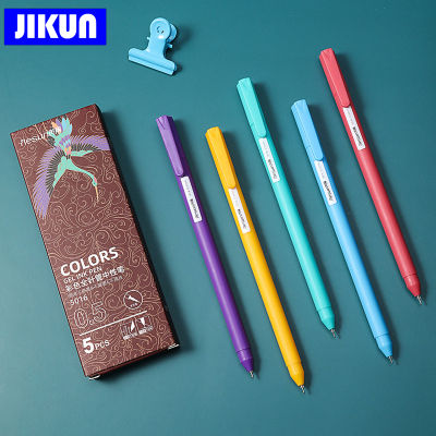 ชุดปากกาเจลสี-JIKUN 5ชิ้นเซ็ต Macaron สีหมึก0.5มม. ปลายเข็ม Morandi Journal Note ปากกา