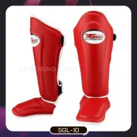 Twins Special ทวินส์สเปเชียล สนับแข้ง ป้องกันหน้าแข้ง สำหรับการซ้อมมวย หนังแท้ สีแดง Shin Guards SGL-10 Red ( Size M,L,XL) 100% Cowskin Leather Muay Thai Boxing Equipment MMA K1 Kickboxing