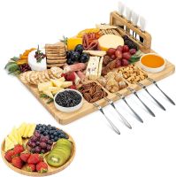 Chopping Board Bamboo Cheese Board Set Meat Charcuterie Platter Serving Tray For Make Cheeses Appetizers Fruits Delicious Meats Preparation  Cutting B