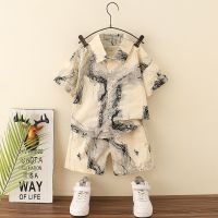 【Hot Sale】 Boys summer short-sleeved suit 2023 new foreign style baby camouflage clothes childrens casual two-piece trendy