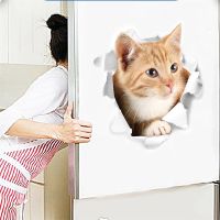 3d vivid broken Cat Toilet Door Refrigerator kitchen toilet Wall Stickers Decals Door Home Decor Poster Mural Wall Stickers  Decals