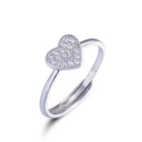 [COD]s925 แหวนเปิดแหวนรูปหัวใจฝังด้วยเงินแท้ประดับเพชรแหวนหางนิ้วนางแบบสร้างสรรค์แฟชั่นผู้หญิง